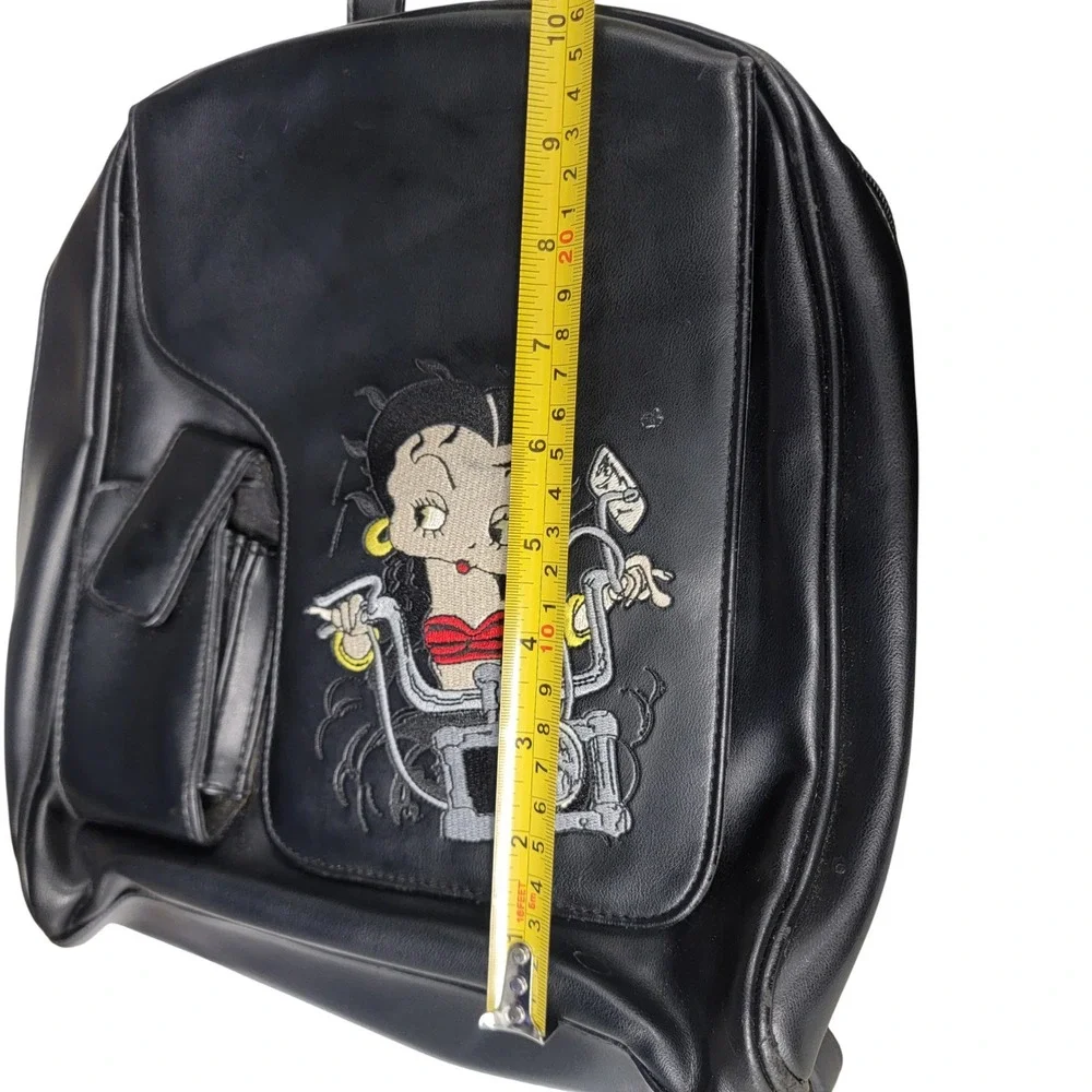 Vintage 2002 Betty Boop Biker Motorcycle Mini Backpack Black Faux‎ Leather Y2K